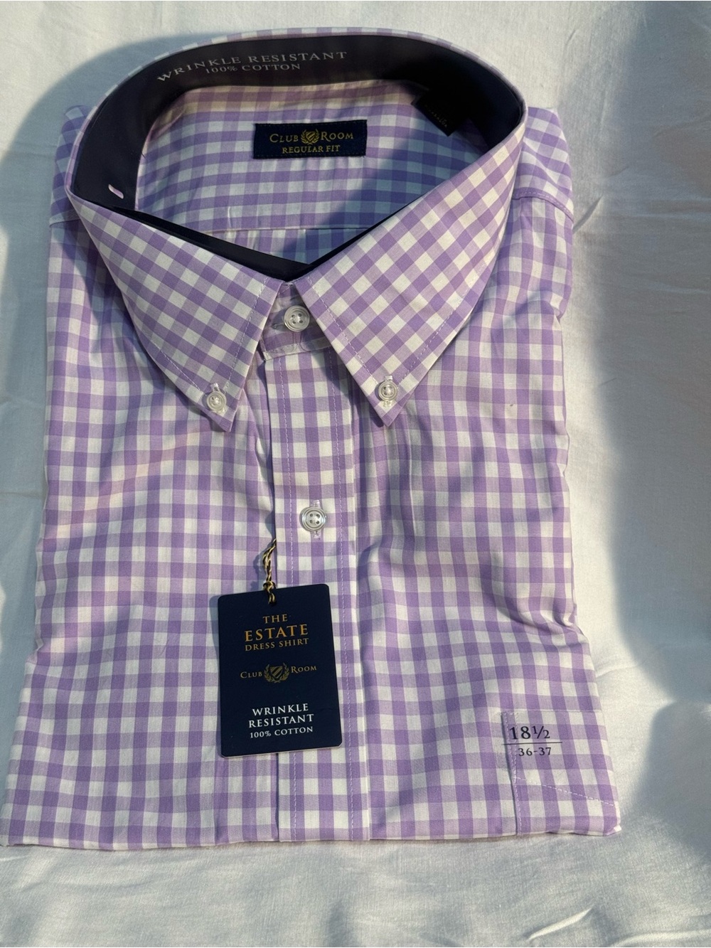 Charter Club Lavender and White Gingham Button-Down Dress Shirt